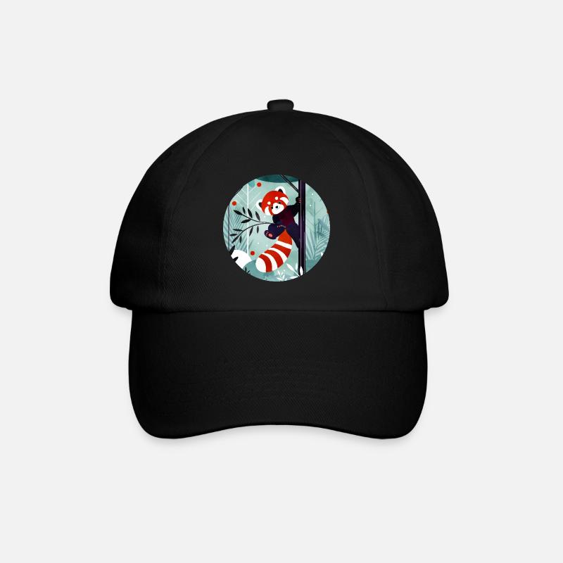 Fröhlicher Roter Panda im Dschungel - Baseballkappe - Schwarz/Schwarz