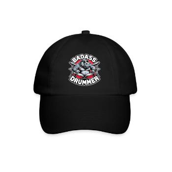 Knallharter Schlagzeuger Nilpferd cool Geschenk - Baseballkappe - Schwarz/Schwarz - Vorne