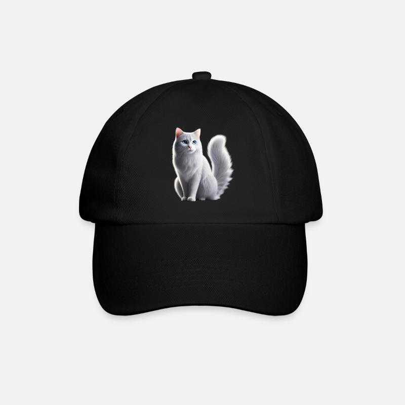 Katze Weiß Blaue Augen - Baseballkappe - Schwarz/Schwarz
