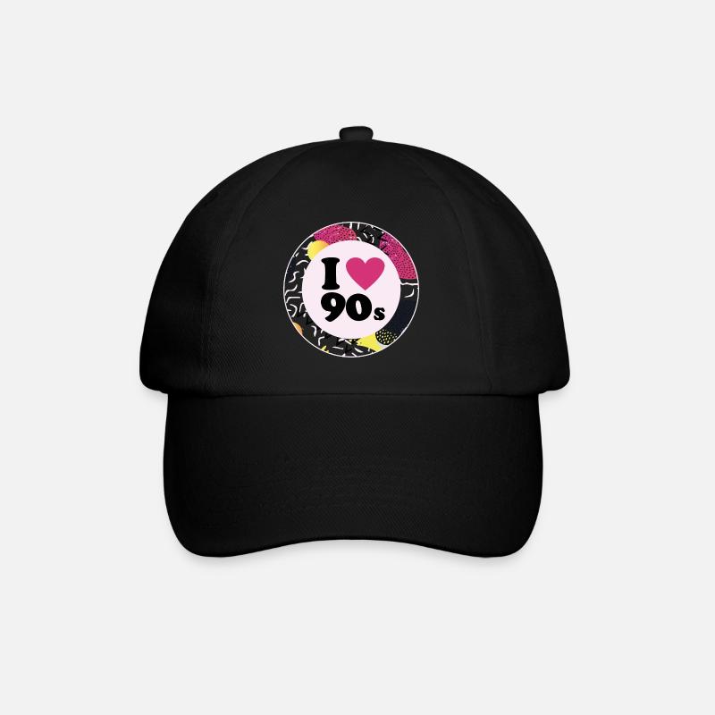 I ♥ 90s – Nostalgisches Retro-Design - Baseballkappe - Schwarz/Schwarz