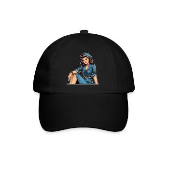 Pin Up Retro Stewardess Flugbegleiterin Geschenk - Baseballkappe - Schwarz/Schwarz - Vorne