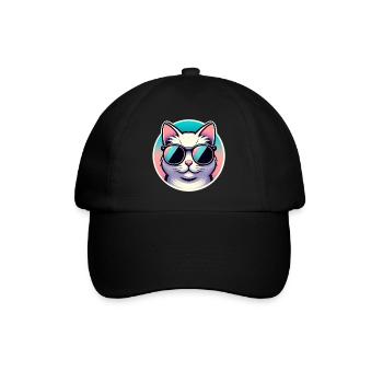 Cat with sunglasses in pastel - Baseball Cap - black/black - Front