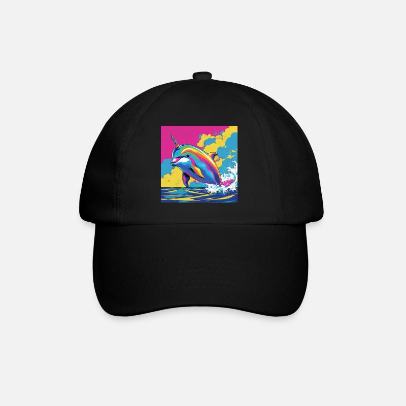 Pop Art Regenbogen Einhorn Delfin - Baseballkappe - Schwarz/Schwarz