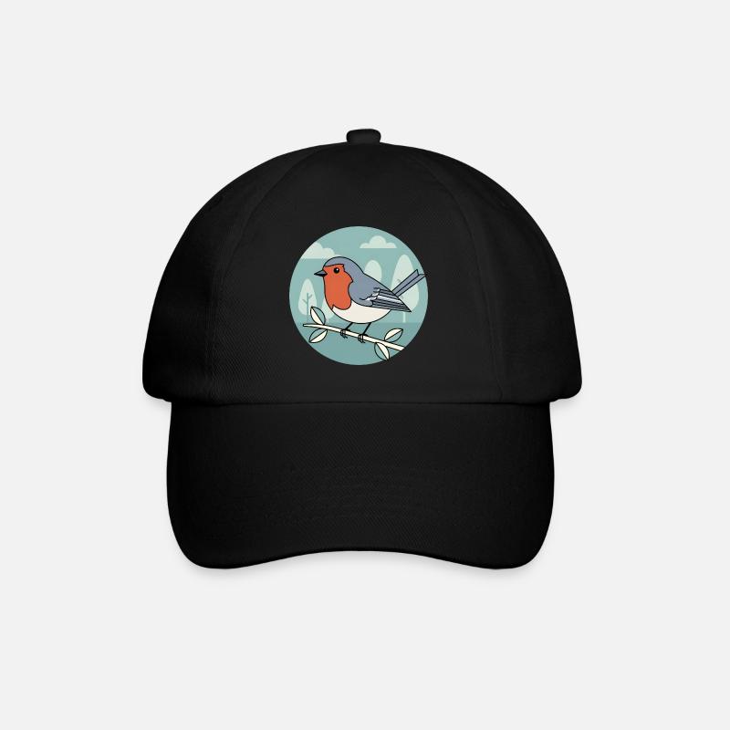 Rotkehlchen - Baseballkappe - Schwarz/Schwarz