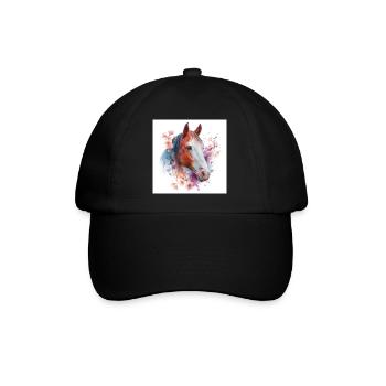 Floral Watercolor Horse - Baseball Cap - black/black - Front