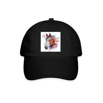 Watercolor Horse and Blossoms - Baseball Cap - black/black - Front