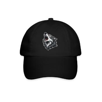 Wild Wolf Heult Rotaugen-Maskottchen Wolf Maskottchen - Baseballkappe - Schwarz/Schwarz - Vorne