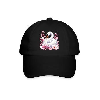 White Swan with Cherry Blossoms - Baseball Cap - black/black - Front