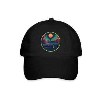 Retro 90er JDM R32 Forest Neon Moon Emblem - Baseballkappe - Schwarz/Schwarz - Vorne