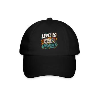 Level 10 freigeschaltetes 10-Jahres-Jubiläums-D-Geschenk - Baseballkappe - Schwarz/Schwarz - Vorne