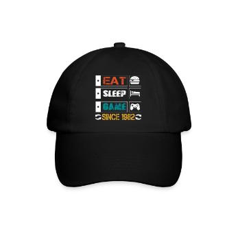 Eat, Sleep, Game, Repeat, Controller, since 1982 - Baseballkappe - Schwarz/Schwarz - Vorne