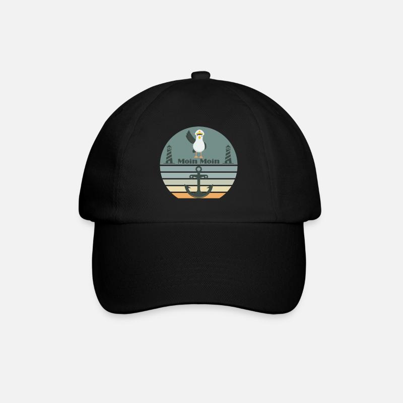 Moin mit Möwen dem Leuchtturm und Anker Moin - Baseballkappe - Schwarz/Schwarz