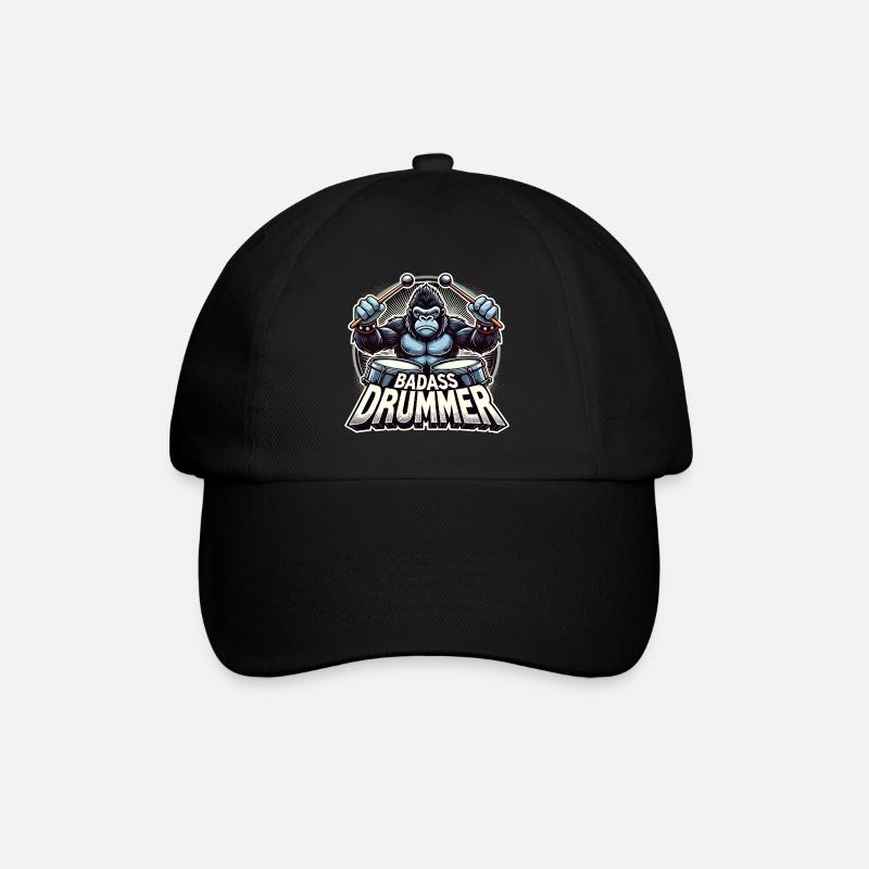 Knallharter Schlagzeuger Gorilla cool Geschenk - Baseballkappe - Schwarz/Schwarz