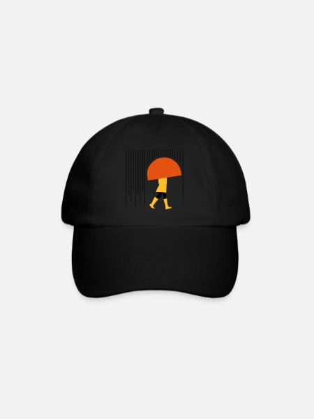 Man in the rain - minimal - Baseball Cap - black/black
