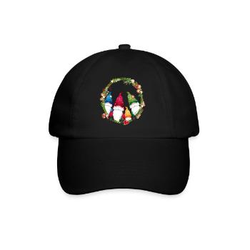 little elf family in a Christmas frame - Baseball Cap - black/black - Front