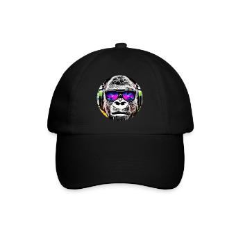 Gorilla mit Kopfhörer und Sonnenbrille - Baseballkappe - Schwarz/Schwarz - Vorne