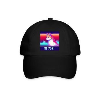 Kitsun Vaporwave Japanische Kami Vaporwave Kitsune - Baseballkappe - Schwarz/Schwarz - Vorne