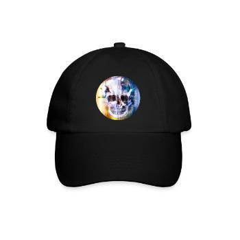 extravaganter Totenkopf in bunt schimmernder Farbe - Baseballkappe - Schwarz/Schwarz - Vorne