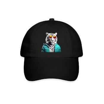 Tiger with Sunglasses Colorful Cool Tiger Forest Animal - Baseball Cap - black/black - Front