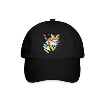 Wasserfarben Katze im Spritz-Look - Baseballkappe - Schwarz/Schwarz - Vorne