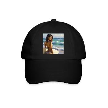 Surferin am Strand - Baseballkappe - Schwarz/Schwarz - Vorne