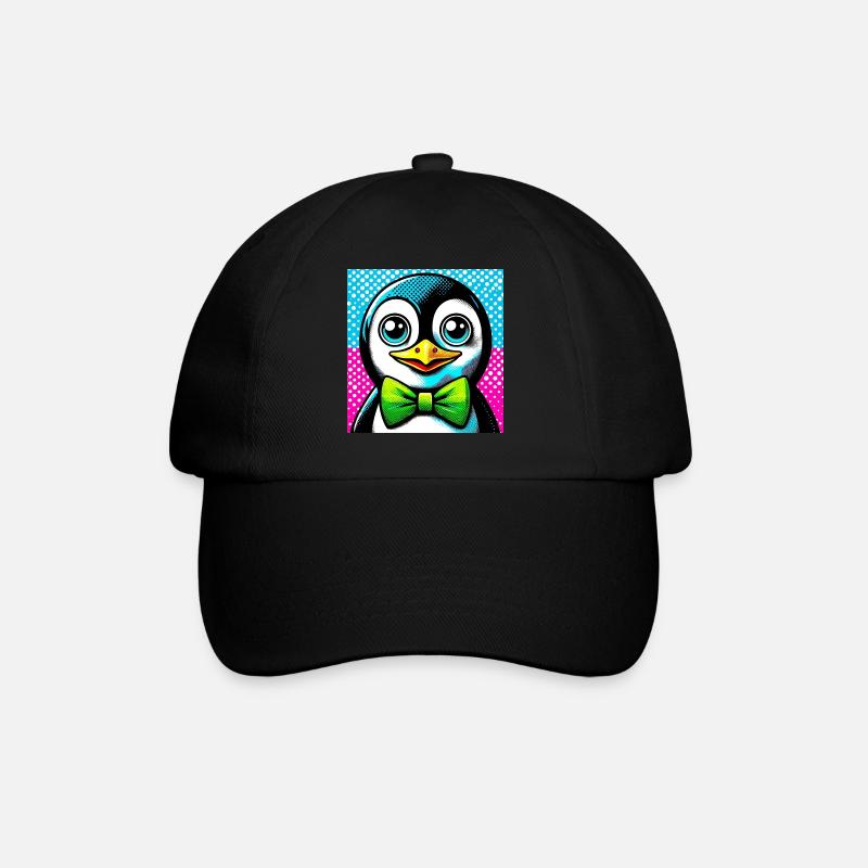 Pinguin mit Fliege Pop Art - Baseballkappe - Schwarz/Schwarz