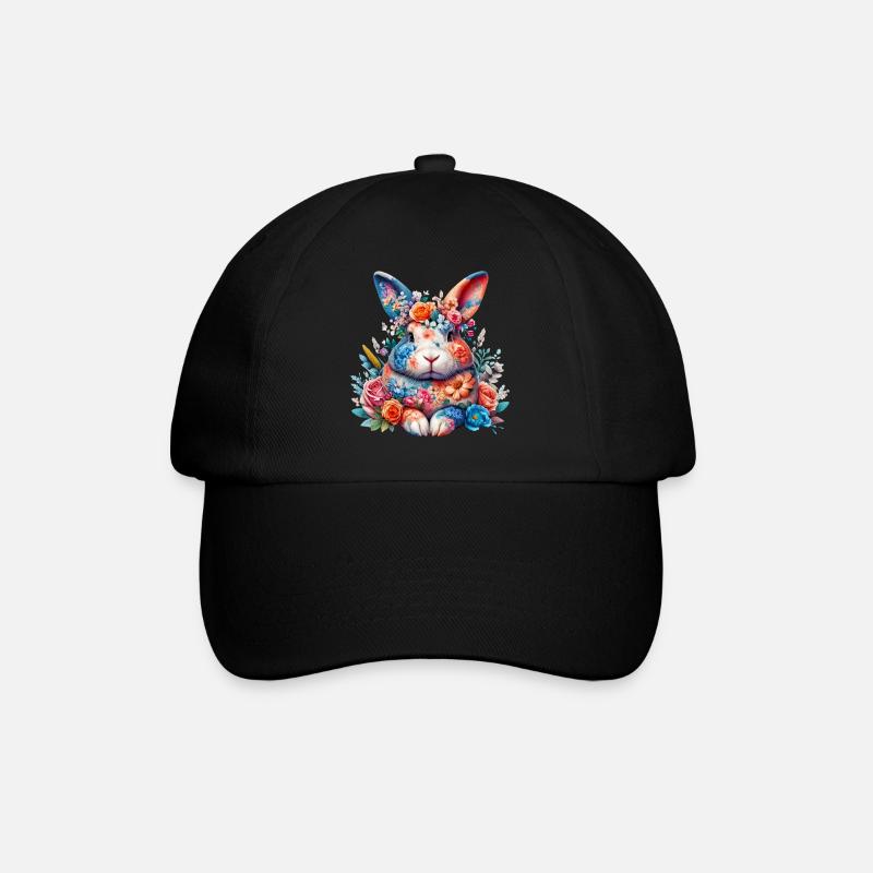Hase mit Blumen geschmückt - Baseballkappe - Schwarz/Schwarz