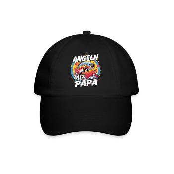 Angeln mit Papa. Buntes Angelmotiv - Baseballkappe - Schwarz/Schwarz - Vorne