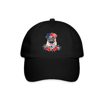 Mops Hundehalstuch Amerikanische Flagge 4. Juli - Baseballkappe - Schwarz/Schwarz - Vorne