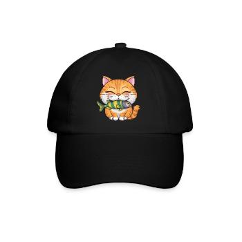 Niedliche Katze mit Fisch für Katzenbesitzer - Baseballkappe - Schwarz/Schwarz - Vorne