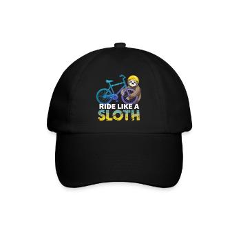 Faultier Biker mit Helm - Baseballkappe - Schwarz/Schwarz - Vorne
