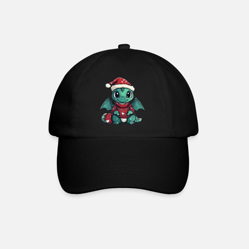 Drache Weihnachten Comic - Baseballkappe - Schwarz/Schwarz