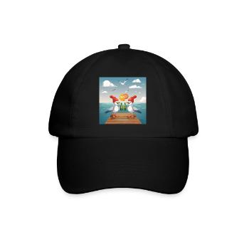02 Lustige Möwen trinken Flaschen Bier Meer Prost - Baseballkappe - Schwarz/Schwarz - Vorne