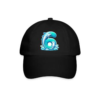 Kinderdesign – Delfin und Zahlen Spaß - Baseballkappe - Schwarz/Schwarz - Vorne