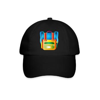 Bunter Retro-Schulranzen für coole Kids - Baseballkappe - Schwarz/Schwarz - Vorne