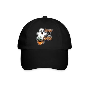 Spooky Ghost mit Kaffee Humor - Baseballkappe - Schwarz/Schwarz - Vorne