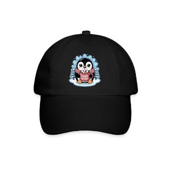 Pingouin, vœux chaleureux d'hiver avec une tasse de cacao - Casquette classique - noir/noir - Devant