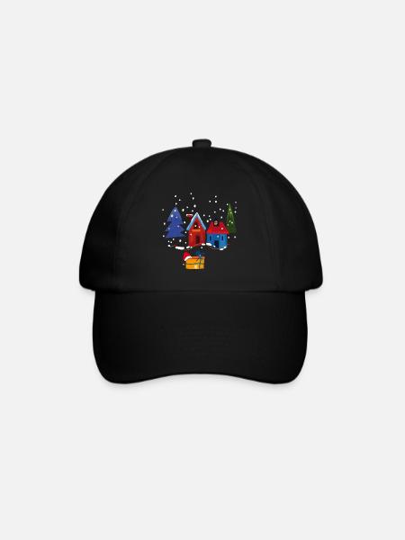 Winterliche Häuser mit Schnee - Baseballkappe - Schwarz/Schwarz