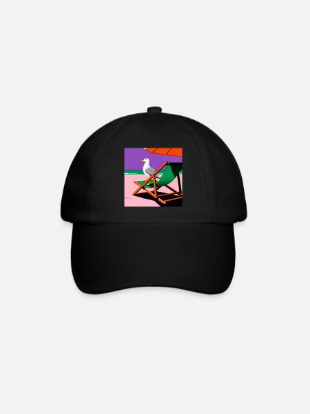 Colorful beach chair and seagull - Baseball Cap - black/black