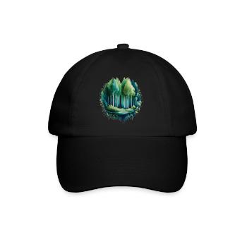 Wald Langbaum Naturmalerei-Druck - Baseballkappe - Schwarz/Schwarz - Vorne