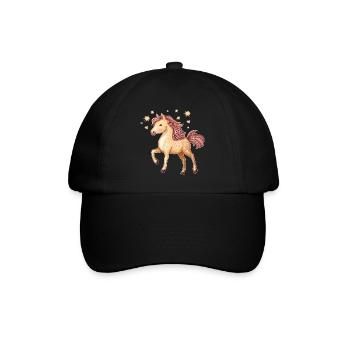 Niedliches Pferd mit Sternen - Baseballkappe - Schwarz/Schwarz - Vorne