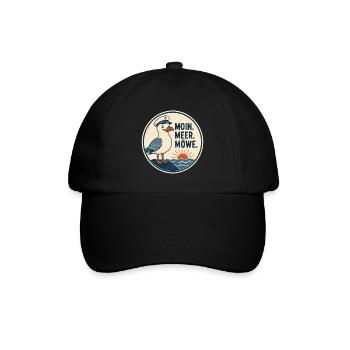 Moin Meer Möwe – Norddeutscher Küsten Spruch - Baseballkappe - Schwarz/Schwarz - Vorne