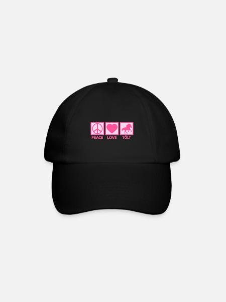 Islandpferd Tölt Peace Love Mama Pink - Baseballkappe - Schwarz/Schwarz