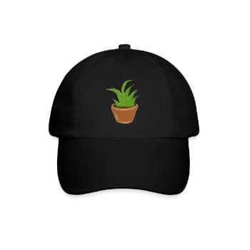 cartoon plant nature symbol grass - Baseball Cap - black/black - Front