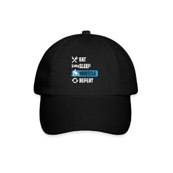 Eat Sleep Wrestle Repeat Cooles Wrestling Geschenk - Baseballkappe - Schwarz/Schwarz - Vorne