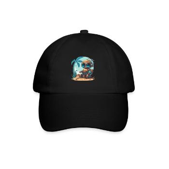 Un petit robot sur la plage sous un palmier - Casquette classique - noir/noir - Devant