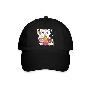 Ramen Cat Kawaii Noodles Japanese Ramen Cat - Baseball Cap - black/black - Front