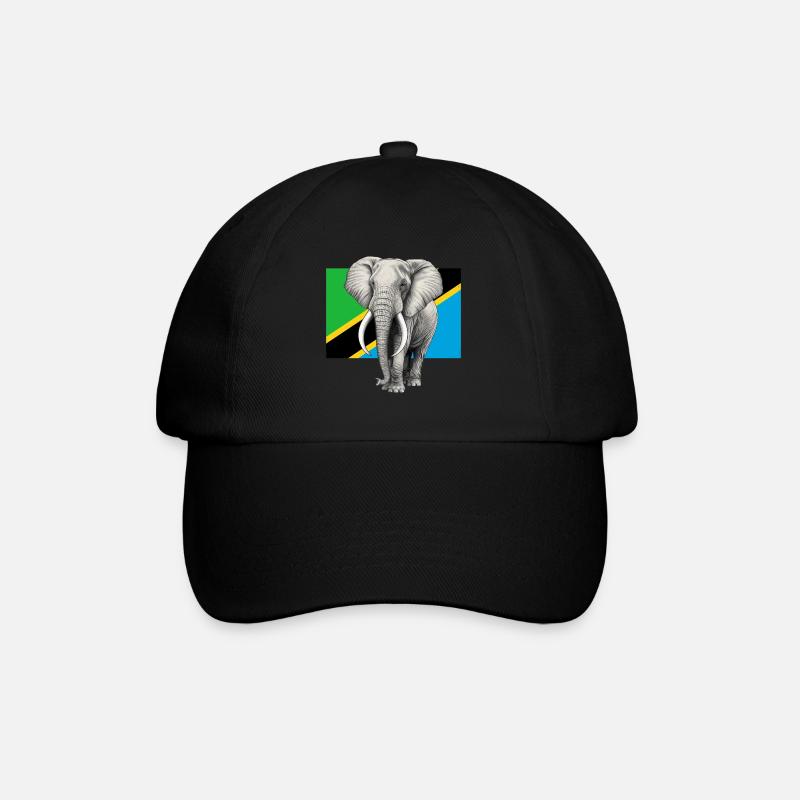 Elefant Flagge von Tanzania - Baseballkappe - Schwarz/Schwarz