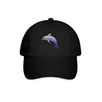 Dolphin - vivid colors - coral kaleidoscope - Baseball Cap - black/black - Front