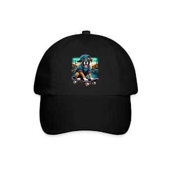 Urban Hip Hop Boxer Dog Skater T Shirt - Baseball Cap - black/black - Front
